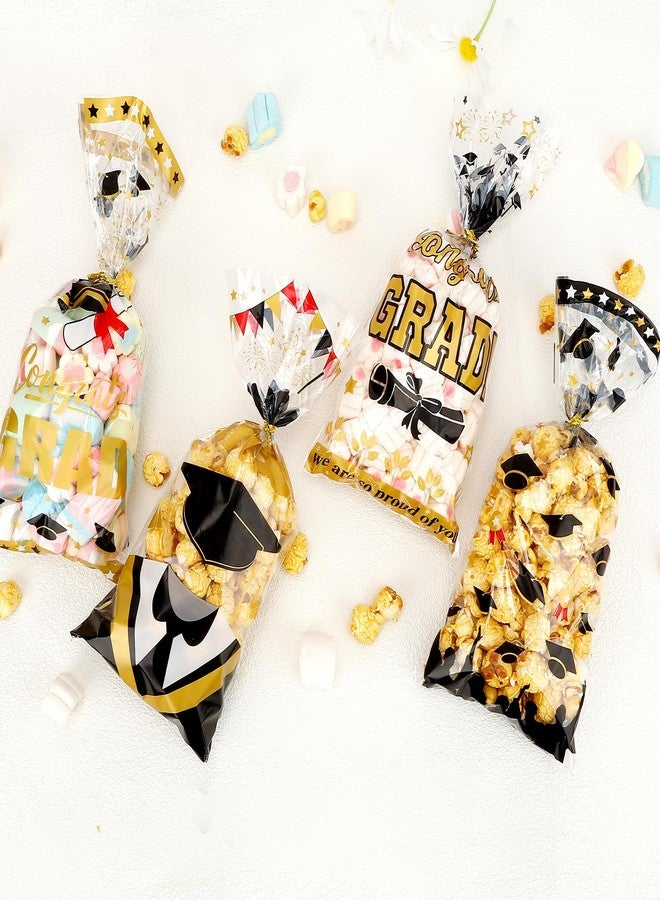 Leislam Graduation Treat Bags, Graduation Cellophane Treat Bags, 200 PCS Graduation Gift Bags, Graduation Cello Candy Cookie Bags with 200 Pcs Gold Ties for Graduation Party Favors Supplies, 4 Styles - Image 4